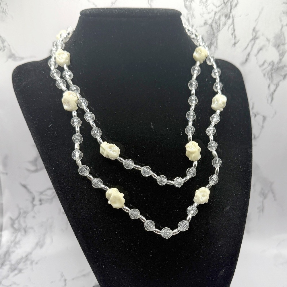 Long Bead Necklace Faux Pearl Accent Continuous Strand 34in